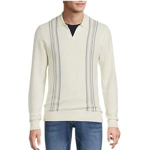 ROWM NWT SZ LGE Polo Sweater Cream Supima Cotton Long Sleeve V-Neck Stripe